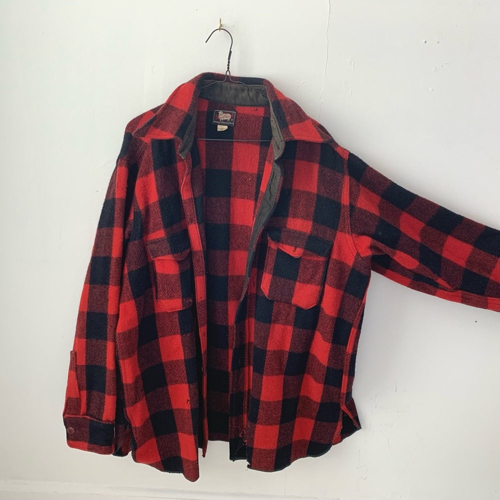 vintage 70s wool plaid Woolrich jacket / chore - barn - work coat
